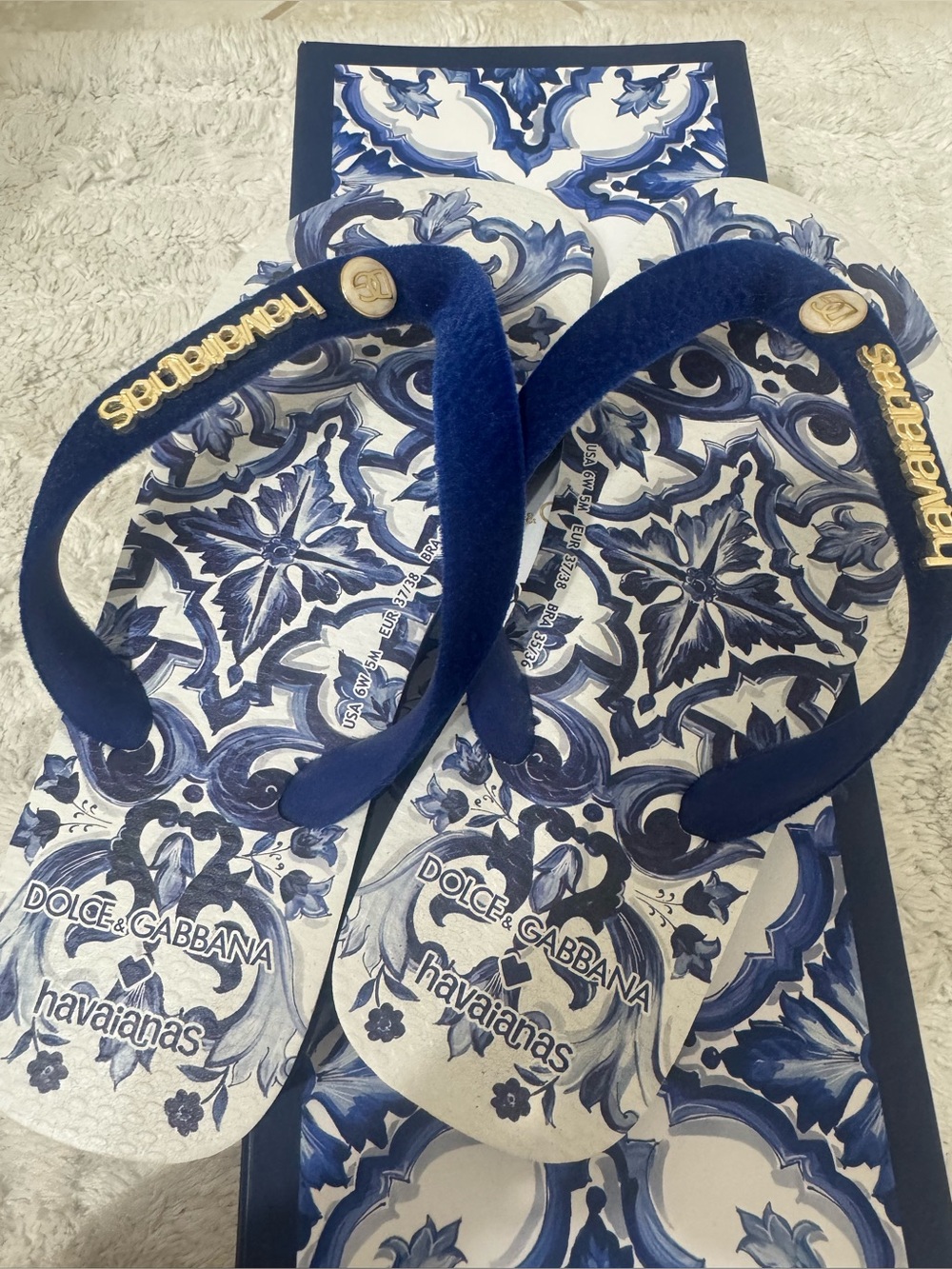 Dolce & Gabbana Blue Patterned Flip Flops